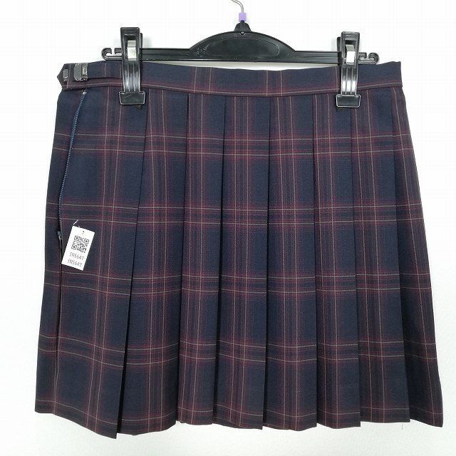 1円 スクールスカート 大きいサイズ 夏物 w75-丈42 チェック 中学 高校 ミニ丈 プリーツ 学生服 制服 女子 中古 IN5647_画像2