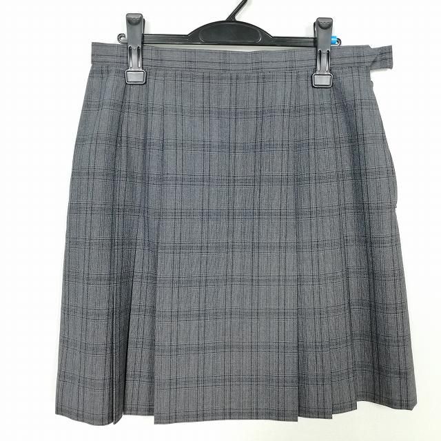 1円 スクールスカート 大きいサイズ 夏物 w78-丈54 チェック 中学 高校 プリーツ 学生服 制服 女子 中古 IN5583の画像1