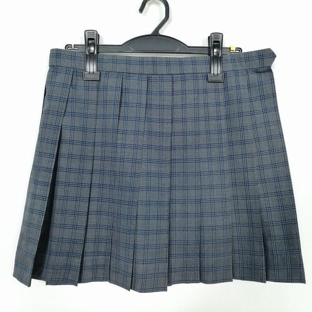 1円 スクールスカート 夏物 w69-丈41 チェック 中学 高校 ミニ丈 プリーツ 学生服 制服 女子 中古 IN5646_画像1