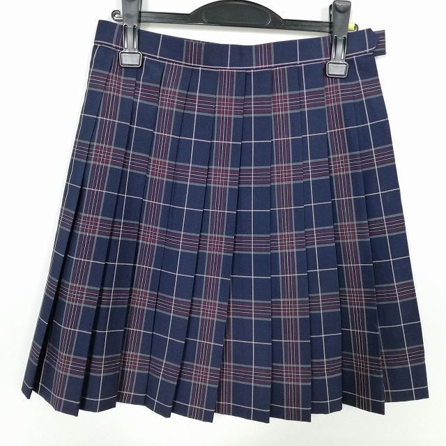 1円 スクールスカート 夏物 w69-丈50 チェック 中学 高校 プリーツ 学生服 制服 女子 中古 IN5539の画像1