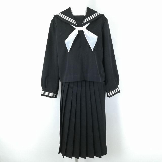1 jpy sailor suit skirt scarf top and bottom 3 point set large size extra-large Fuji yacht winter thing white 3ps.@ line woman middle . high school black used rank C NA1084