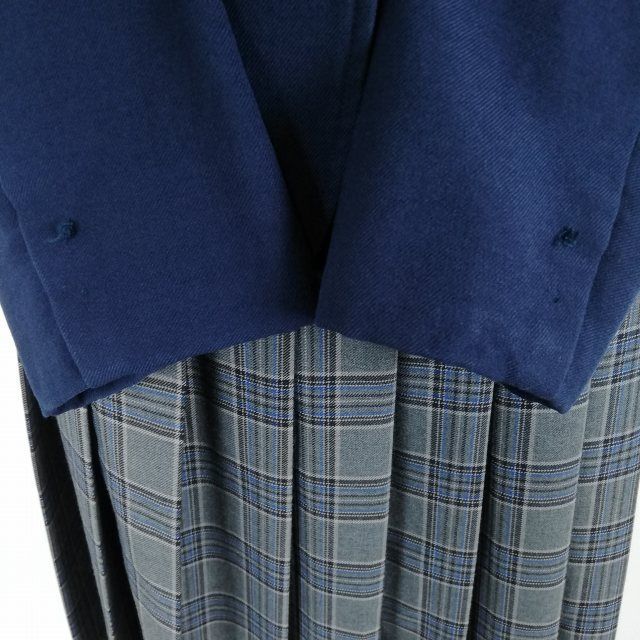 1円 ブレザー チェックスカート リボン 上下4点セット 冬物 女子 学生服 獨協埼玉高校 紺 制服 中古 ランクC NA1007_画像3