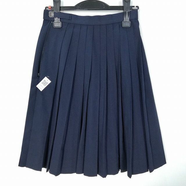 1円 スクールスカート 夏物 w60-丈57 紺 中学 高校 プリーツ 学生服 制服 女子 中古 HK6390_画像2