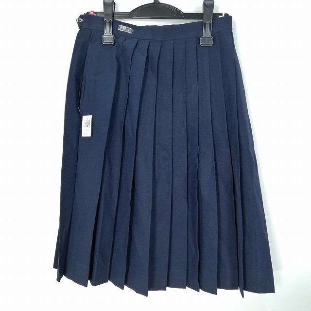 1円 スクールスカート 夏物 w63-丈62 紺 中学 高校 プリーツ 学生服 制服 女子 中古 HK6393の画像2