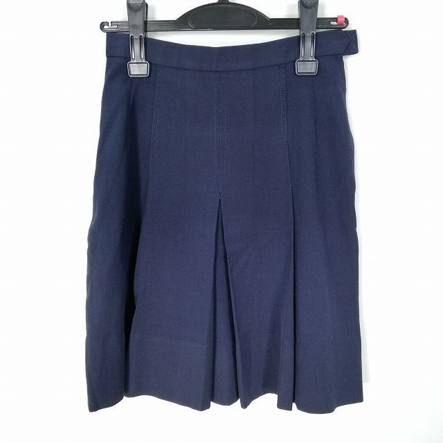 1円 スクールスカート 冬物 w63-丈49 紺 中学 高校 プリーツ 学生服 制服 女子 中古 HK6341の画像1