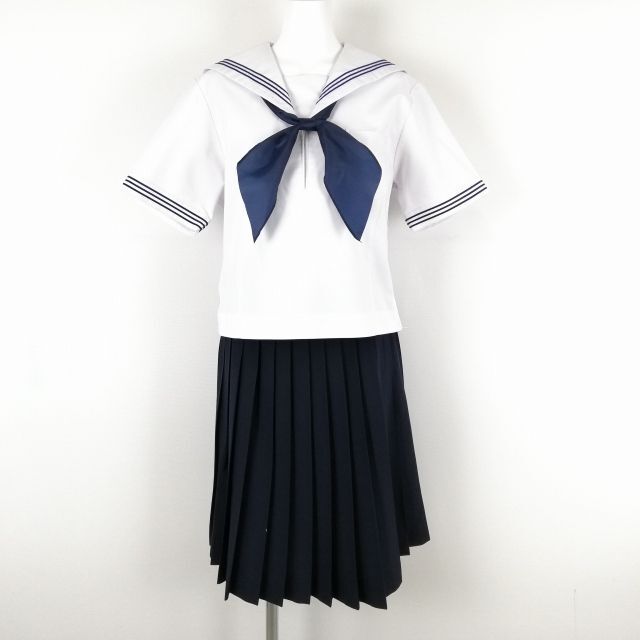 1 иен матроска юбка шарф верх и низ 3 позиций комплект 170A большой размер can ko- лето предмет синий 3шт.@ линия женщина средний . средняя школа белый б/у разряд C NA0366