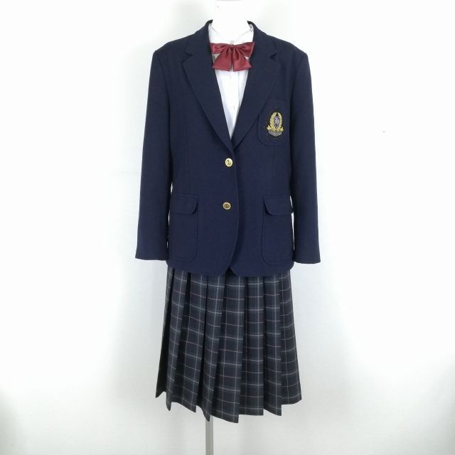 1円 ブレザー チェックスカート 4点セット 175A 大きいサイズ トンボ 冬物 女子 学生服 岡山東商業高校 紺 制服 中古 ランクC NA1823_画像1