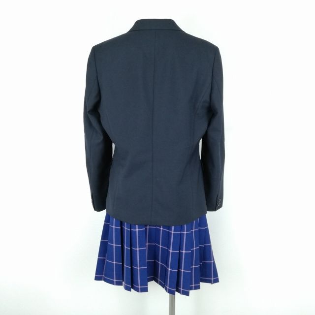 1円 ブレザー チェックスカート 紐タイ 上下4点セット 175A 大きいサイズ カンコー 冬物 女子 学生服 徳島商業高校 紺 中古 ランクC NA1870