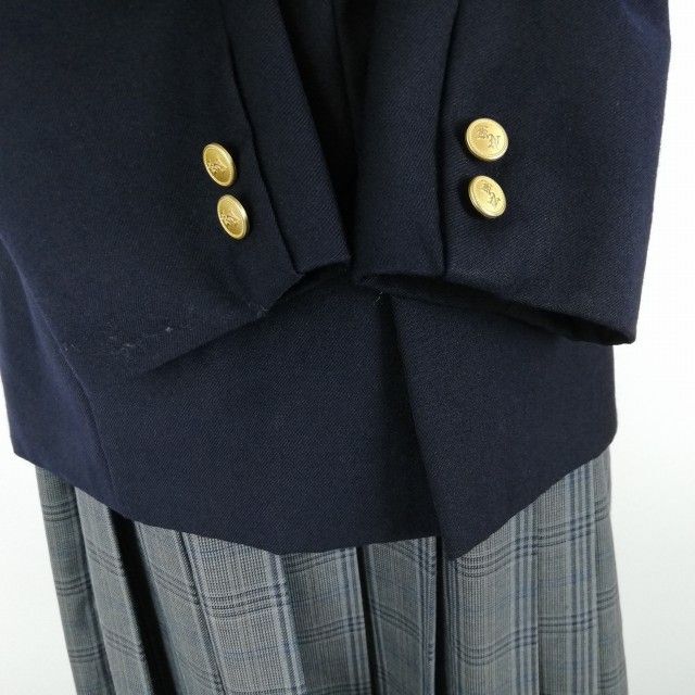 1 jpy blaser check skirt ribbon top and bottom 4 point set 160A large size Fuji yacht winter thing Osaka . genuine .. is . high school navy blue used rank B NA1964