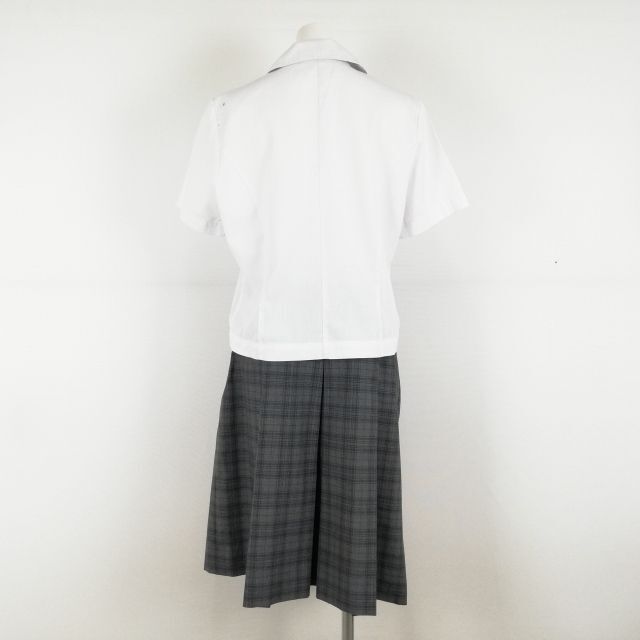 1円 ブラウス チェックスカート 紐タイ 上下3点セット 夏物 女子 学生服 中学 高校 白 制服 中古 ランクC NA1129_画像2