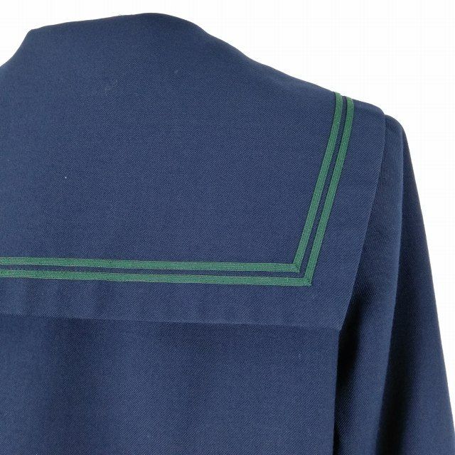 1円 セーラー服 ミニスカート スカーフ 上下3点セット 大きいサイズ トンボ 冬物 緑2本線 女子 学生服 中学 高校 紺 中古 ランクB NA1723_画像3