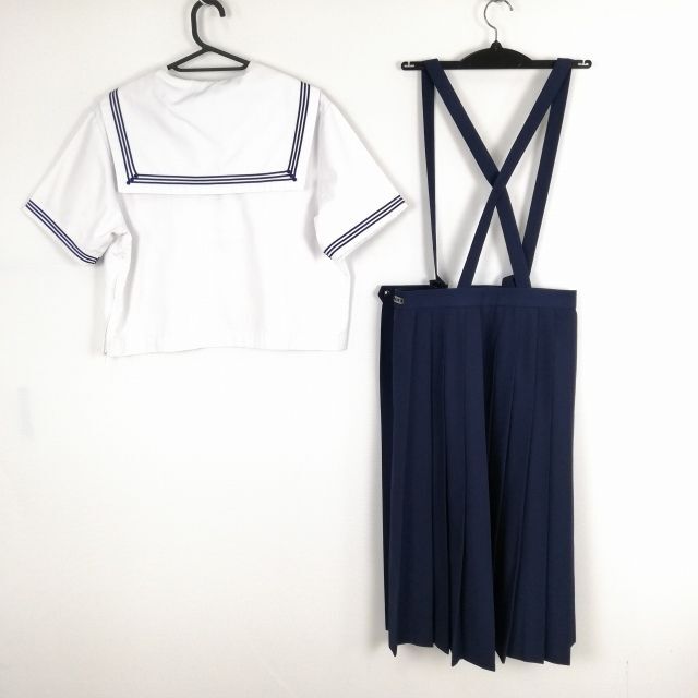 1 jpy sailor suit skirt scarf top and bottom 3 point set large size summer thing blue 3ps.@ line woman school uniform middle . high school white uniform used rank C NA0878