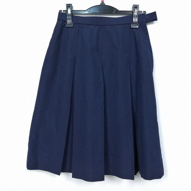 1円 スクールスカート 夏物 w63-丈57 紺 中学 高校 プリーツ 学生服 制服 女子 中古 HK6681_画像1