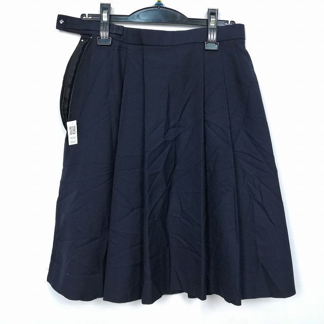 1円 スクールスカート 冬物 w69-丈55 紺 中学 高校 プリーツ 学生服 制服 女子 中古 HK6661_画像2