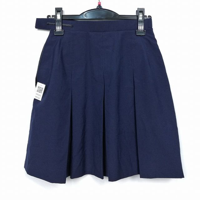 1円 スクールスカート 夏物 w63-丈45 紺 中学 高校 ミニ丈 プリーツ 学生服 制服 女子 中古 HK6682_画像2