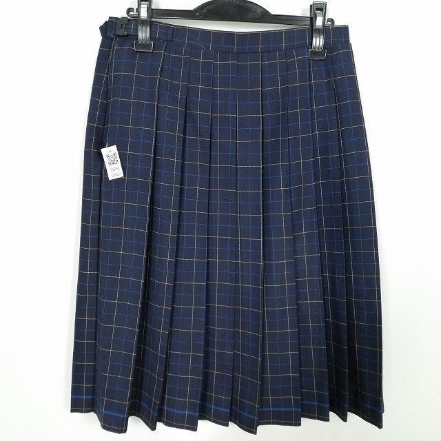 1円 スクールスカート 大きいサイズ 冬物 w72-丈64 チェック 中学 高校 プリーツ 学生服 制服 女子 中古 IN5651_画像2