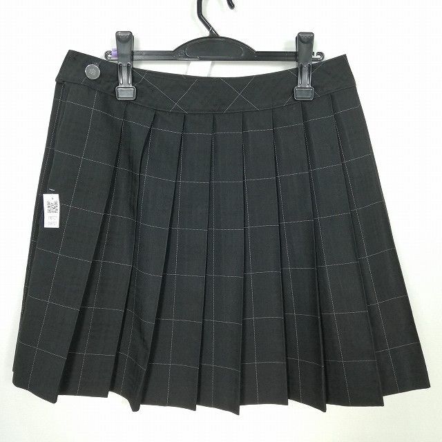 1円 スクールスカート 大きいサイズ 冬物 w75-丈50 チェック 中学 高校 プリーツ 学生服 制服 女子 中古 IN5721_画像2