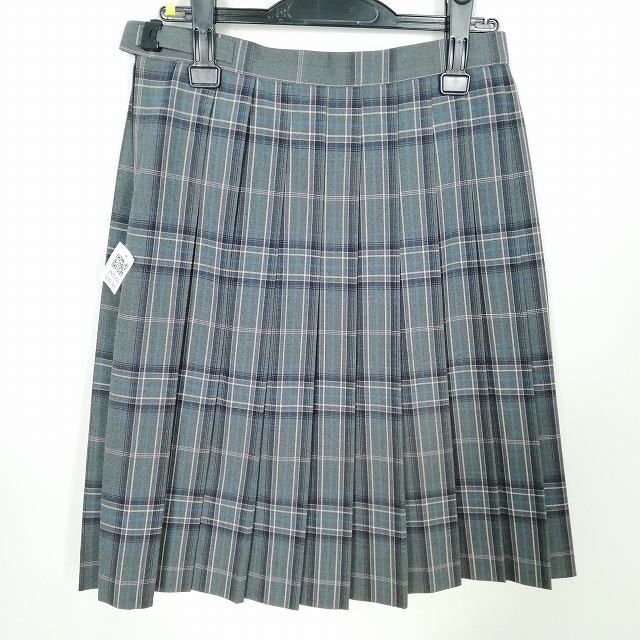 1円 スクールスカート 夏物 w69-丈59 チェック 中学 高校 プリーツ 学生服 制服 女子 中古 IN5747_画像2