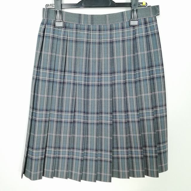 1円 スクールスカート 夏物 w69-丈59 チェック 中学 高校 プリーツ 学生服 制服 女子 中古 IN5747_画像1