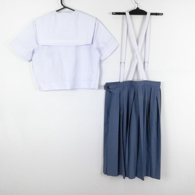 1円 セーラー服 スカート スカーフ 上下3点セット 夏物 白3本線 女子 学生服 中学 高校 白 制服 中古 ランクC NA1357_画像2