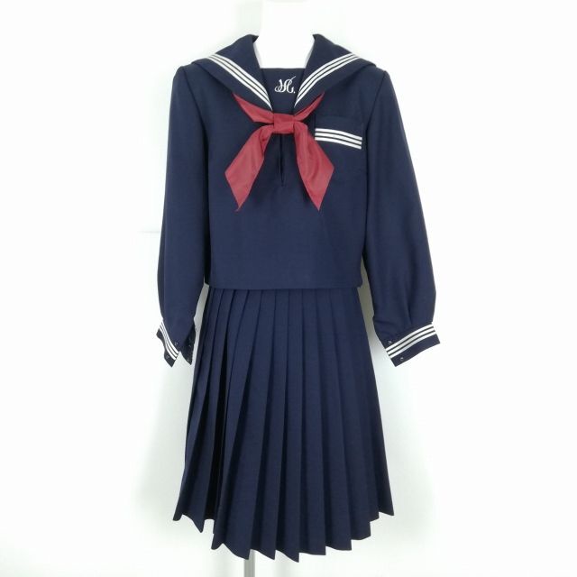 1 jpy sailor suit skirt scarf top and bottom 3 point set designation winter thing white 3ps.@ line woman school uniform Hyogo ornament . higashi middle . navy blue uniform used rank C NA1805