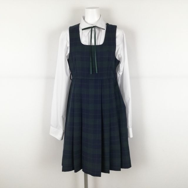 1円 ジャンパースカート 紐タイ バスト78 ウエスト68 冬物 女子 学生服 中学 高校 制服 中古 ランクC NA1114_画像1