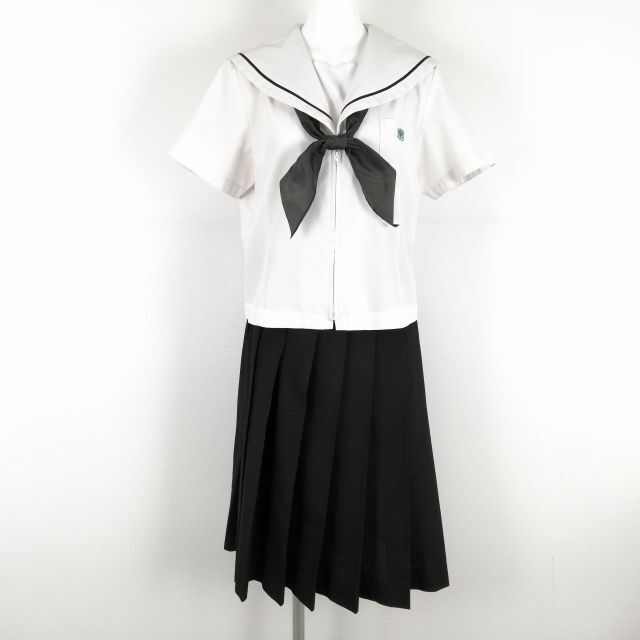 1 иен матроска юбка шарф верх и низ 3 позиций комплект большой размер лето предмет чёрный 1 шт. линия женщина школьная форма Fukuoka гора . средняя школа белый форма б/у разряд C NA1309