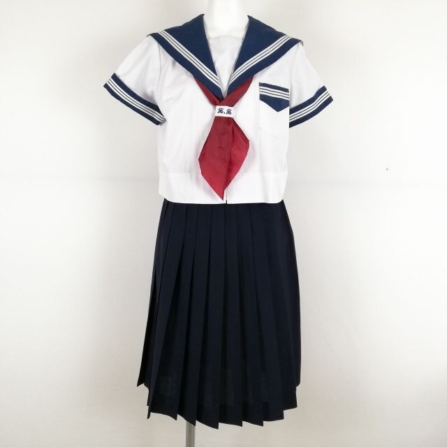 1 jpy sailor suit skirt scarf top and bottom 3 point set summer thing white 3ps.@ line woman school uniform Osaka .. woman high school white uniform used rank C NA1550