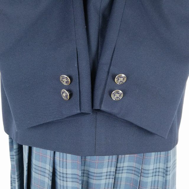 1 иен блейзер проверка юбка лента верх и низ 4 позиций комплект большой размер Fuji яхта зима предмет женщина Hyogo река запад Akira . средняя школа темно-синий б/у разряд B NA1882