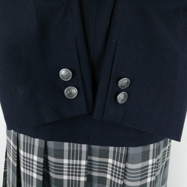 1 иен блейзер проверка юбка лента верх и низ 4 позиций комплект зима предмет женщина школьная форма Osaka Sakura . средняя школа темно-синий форма б/у разряд C NA1892