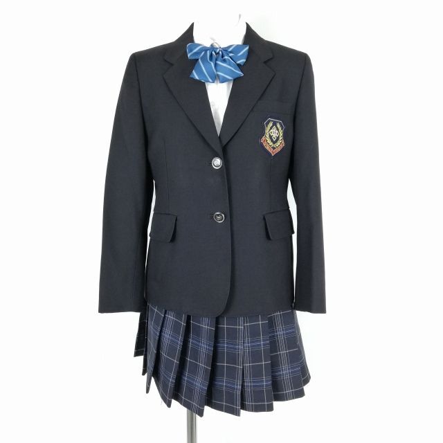 1円 ブレザー マイクロミニスカート リボン 上下4点セット 155A 冬物 女子 学生服 東京田無第一中学 紺 制服 中古 ランクB NA1951_画像1