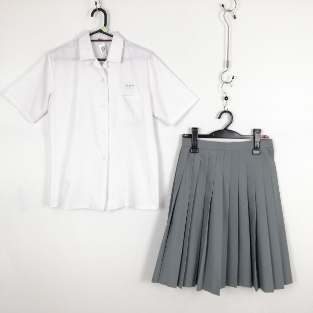 1円 ブラウス スカート 上下2点セット 大きいサイズ カンコー 夏物 女子 学生服 宮崎赤江中学 白 制服 中古 ランク:C EY5286_画像1