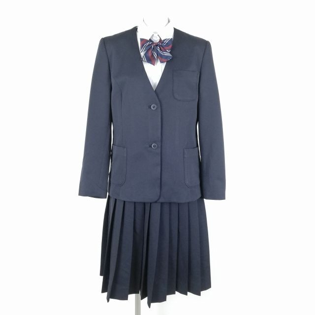 1円 イートン スカート リボン 上下4点セット 165A カンコー 冬物 女子 学生服 中学 高校 紺 制服 中古 ランクB NA1282_画像1