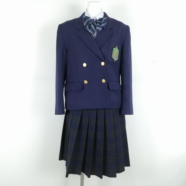 1円 ブレザー チェックスカート リボン 上下4点セット 指定 160A 大きいサイズ 冬物 女子 学生服 兵庫安倉中学 花紺 中古 ランクC NA1938_画像1