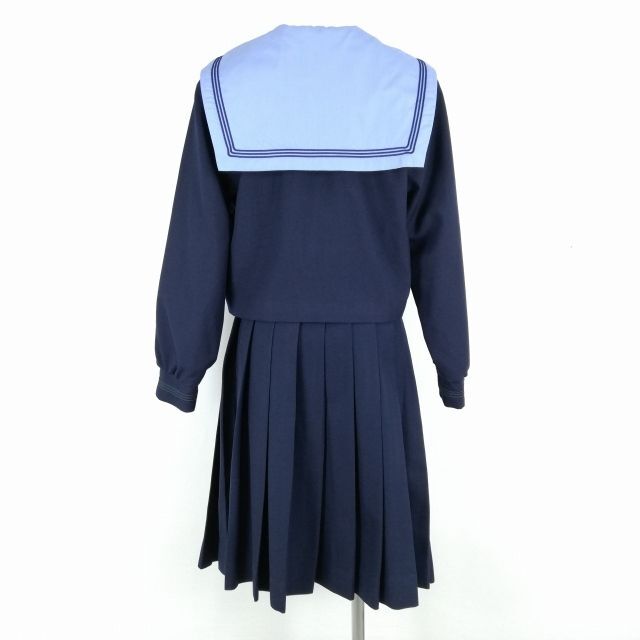 1 jpy sailor suit skirt scarf top and bottom 3 point set large size winter thing blue 3ps.@ line woman school uniform middle . high school navy blue uniform used rank C NA1671
