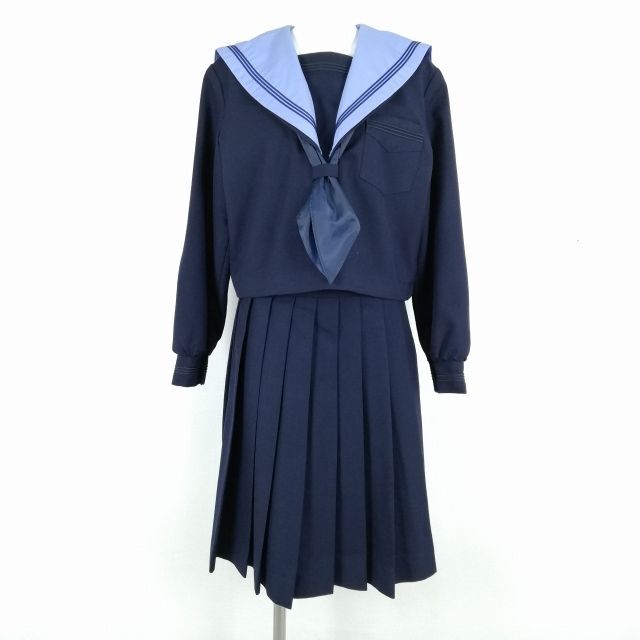 1 jpy sailor suit skirt scarf top and bottom 3 point set large size winter thing blue 3ps.@ line woman school uniform middle . high school navy blue uniform used rank C NA1671