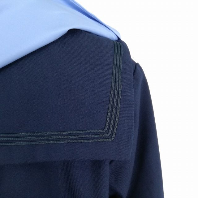 1 jpy sailor suit skirt scarf top and bottom 3 point set large size winter thing blue 3ps.@ line woman school uniform middle . high school navy blue uniform used rank C NA1671