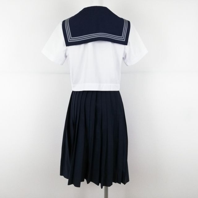 1円 セーラー服 スカート スカーフ 上下3点セット 165A 夏物 グレー3本線 女子 学生服 高知岡豊高校 白 制服 中古 ランクC NA0232_画像2