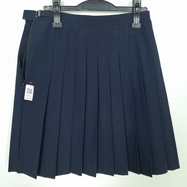 1円 スクールスカート 大きいサイズ 夏物 w72-丈53 紺 中学 高校 プリーツ 学生服 制服 女子 中古 IN5935