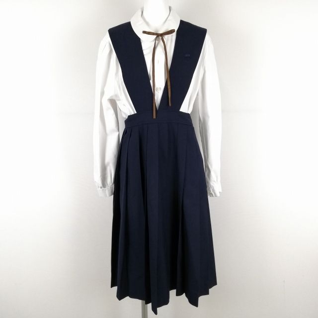 1円 ジャンパースカート 紐タイ 155A ウエスト66 冬物 女子 学生服 中学 高校 紺 制服 中古 ランクC NA1319_画像1