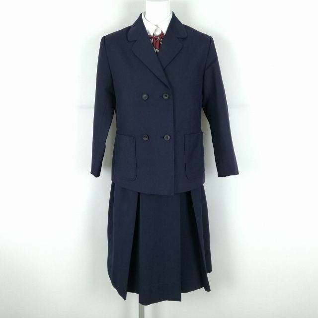 1円 ブレザー スカート リボン 上下4点セット 冬物 女子 学生服 中学 高校 紺 制服 中古 ランクB NA2155の画像1