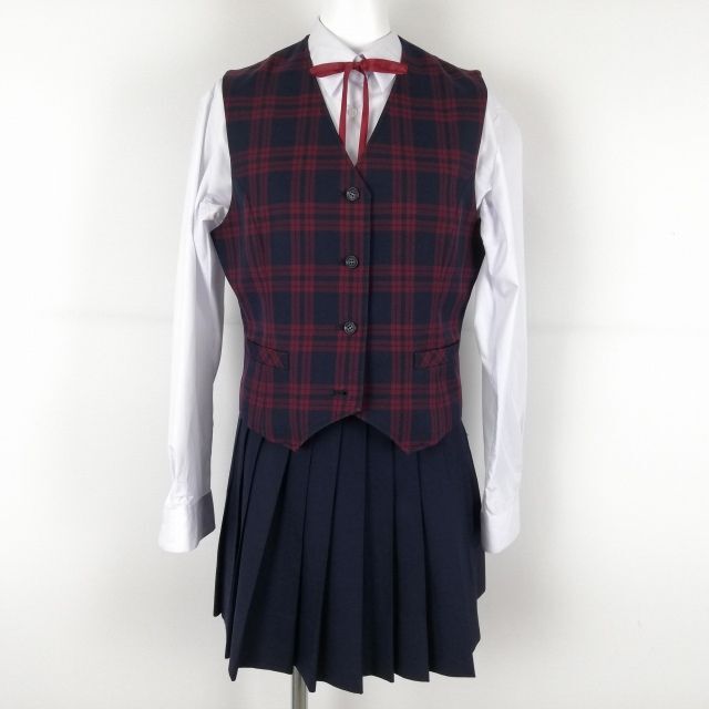 1円 ベスト ミニスカート 紐タイ 上下4点セット 冬物 女子 学生服 中学 高校 制服 中古 ランクC NA1350_画像1