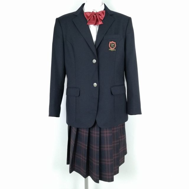 1円 ブレザー チェックスカート リボン 上下4点セット 165A 大きいサイズ トンボ 冬物 女子 学生服 大阪和泉中学 紺 中古 ランクB NA2265_画像1