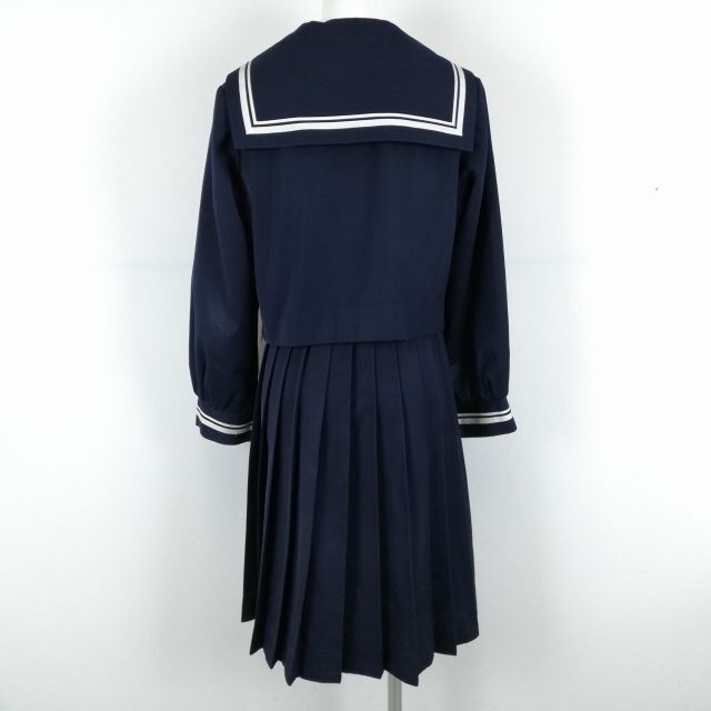 1円 セーラー服 ジャンパースカート スカーフ 上下3点セット 冬物 白2本線 女子 学生服 中学 高校 紺 制服 中古 ランクC NA2013_画像2