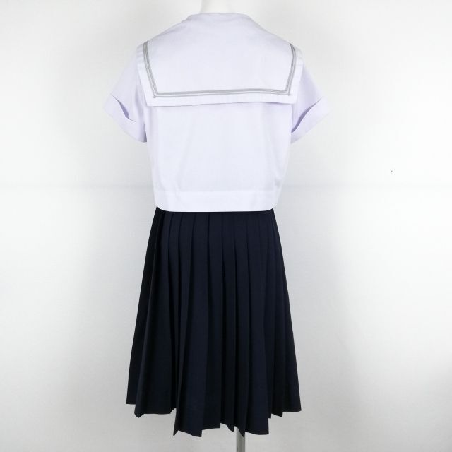 1 jpy sailor suit skirt scarf top and bottom 3 point set 165A summer thing gray 3ps.@ line woman school uniform Osaka four Tenno temple an educational institution middle . high school white used rank C NA1601
