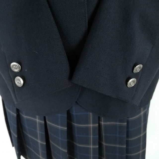 1円 ブレザー チェックスカート リボン 上下4点セット 165A 大きいサイズ 冬物 女子 学生服 茨城土浦湖北高校 紺 制服 中古 ランクC NA2314_画像3