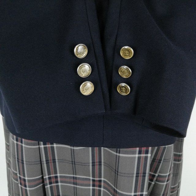 1円 ブレザー チェックスカート リボン 上下4点セット 指定 M 大きいサイズ 冬物 女子 学生服 神奈川相模原高校 紺 中古 ランクB NA2454_画像3