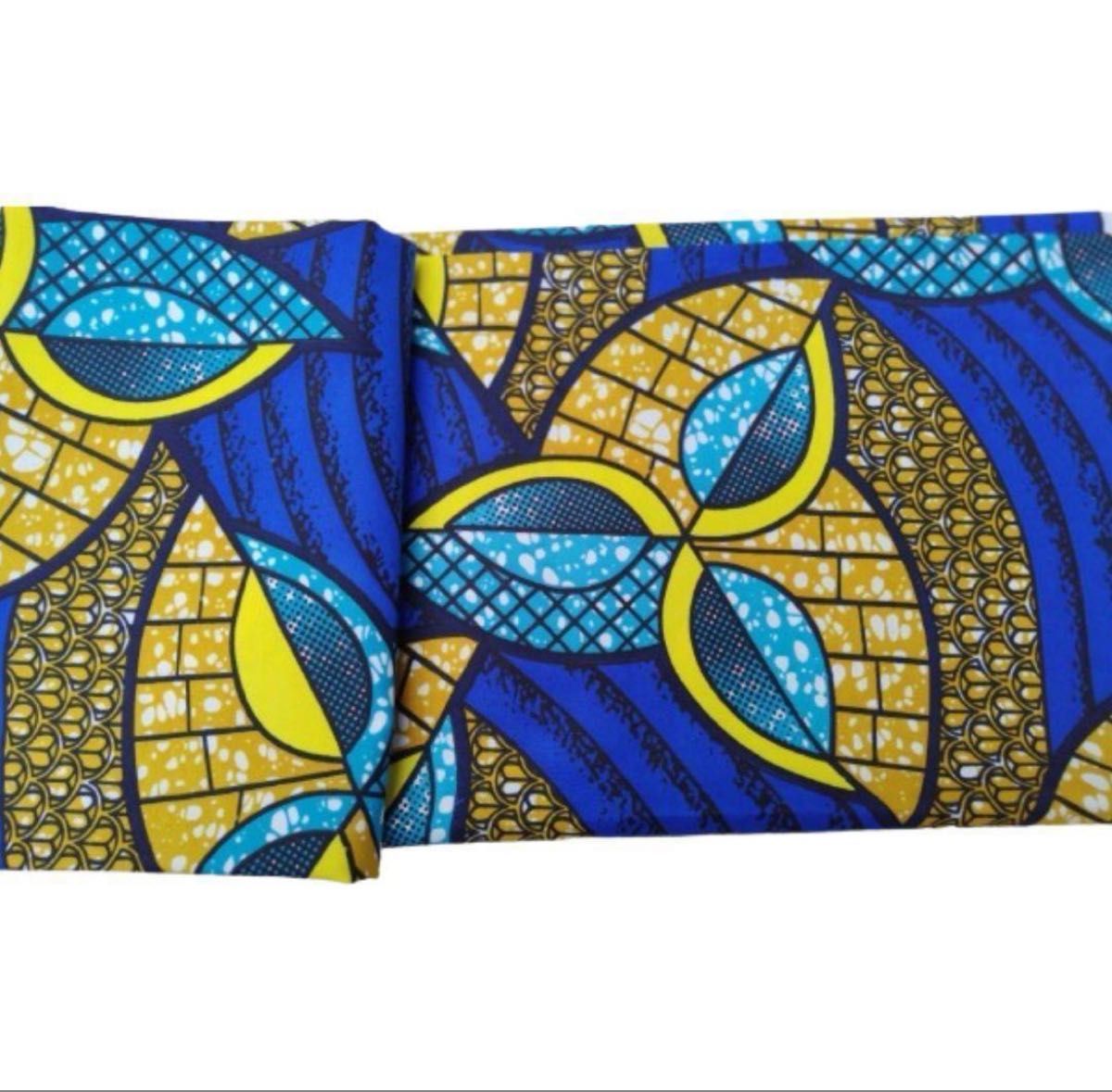 アフリカ布 2ヤード アフリカンバティック ターバン 生地 エスニック おしゃれ バッグ ワンピース スカート パンツ 青 黄色