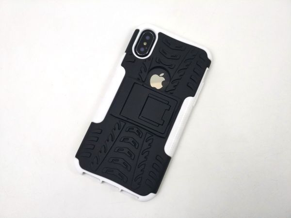 iPhone X用 耐衝撃ケース ハードカバー スタンド ハイブリッド ホワイト_画像1