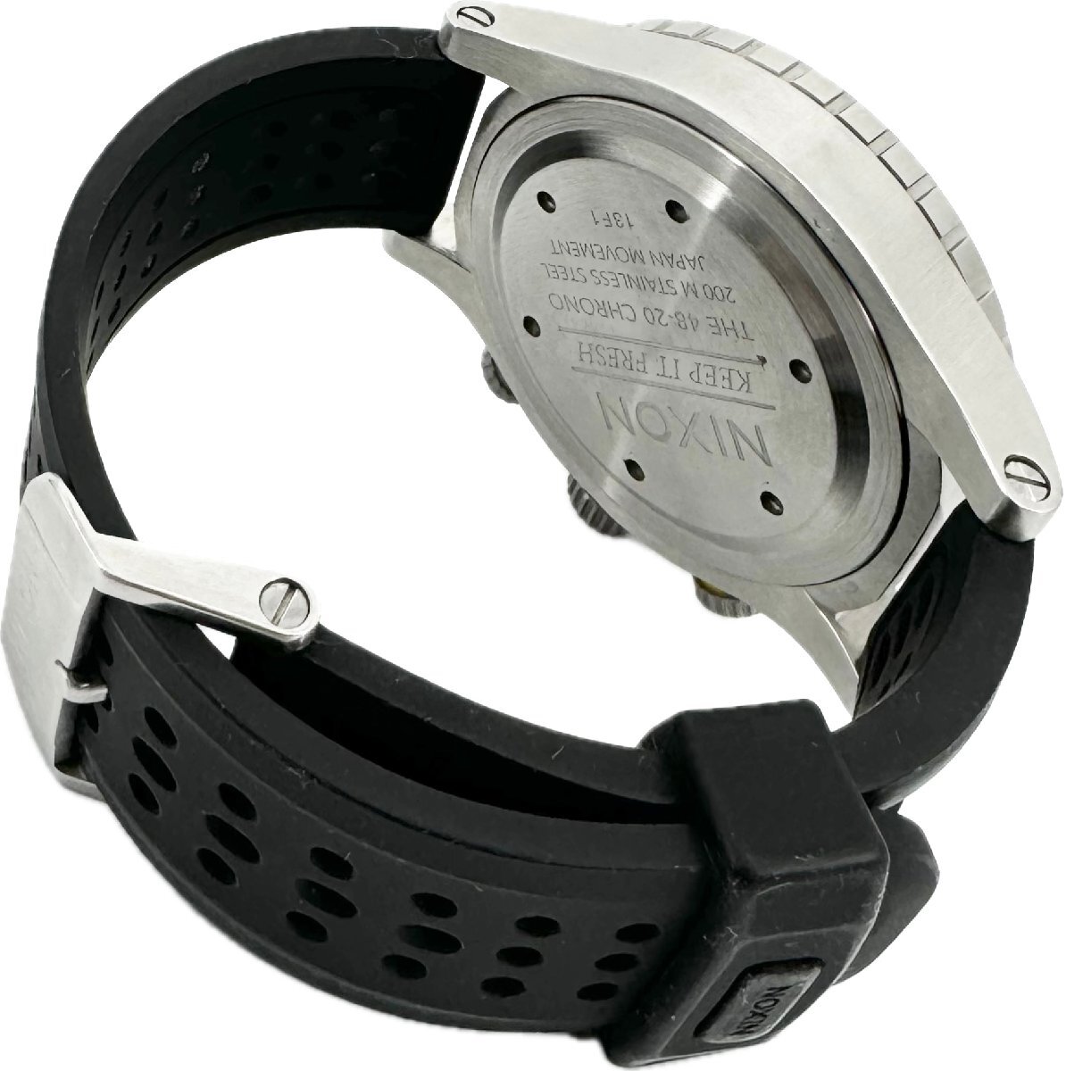 NIXON Nixon [48-20 CHRONO] men's quartz analogue chronograph Date stainless steel rubber belt wristwatch black face operation goods 